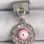 316L Çelik Gümüş Renk Sallantı Zirkon Taşlı Pembe Göz Model Nomination Charm