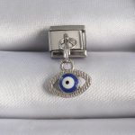 316L Çelik Gümüş Renk Sallantılı Göz Figür Nazar Boncuk Detay Nomination Charm