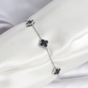 316L Çelik Gümüş Renk Siyah Baby Boy Yonca Bileklik