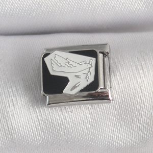 316L Çelik Gümüş Renk Siyah Beyaz Kuş İşlemeli Nomination Charm