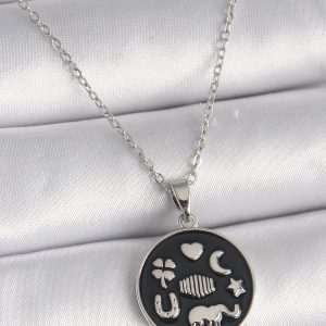 316L Çelik Gümüş Renk Siyah Renk Şans Kolyesi