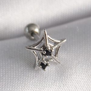 316L Çelik Gümüş Renk Siyah Zirkon Taş Detay Örümcek Ağ Model Tragus Piercing