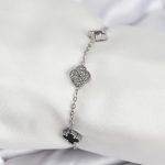 316L Çelik Gümüş Renk Siyah ve Zirkon Taşlı Baby Boy Yonca Kadın Bileklik