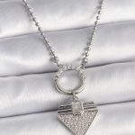 316L Çelik Gümüş Renk Topçuk Zincir Zirkon Taşlı Üçgen Model Kadın Kolye