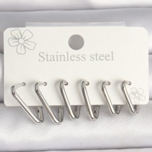 316L Çelik Gümüş Renk Üçgen Model Kadın Küpe Seti