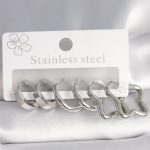 316L Çelik Gümüş Renk Yarım Halka Yıldız Model Kadın Küpe Seti