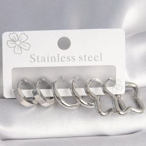 316L Çelik Gümüş Renk Yarım Halka Yıldız Model Kadın Küpe Seti