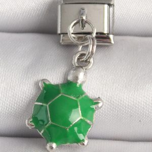 316L Çelik Gümüş Renk Yeşil Kaplumbağa Model Nomination Charm