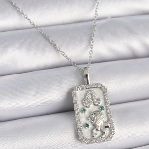 316L Çelik Gümüş Renk Zincir Aslan Burcu Zirkon Taşlı Kadın Kolye