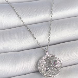 316L Çelik Gümüş Renk Zincir Ay Güneş Model Zirkon Taş Detay Kadın Kolye