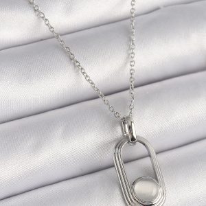 316L Çelik Gümüş Renk Zincir Beyaz Kedi Göz Model Kadın Kolye