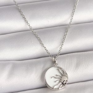 316L Çelik Gümüş Renk Zincir Beyaz Mineli Gün Batımı Model Kadın Kolye