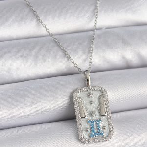 316L Çelik Gümüş Renk Zincir İkizler Burcu Zirkon Taşlı Kadın Kolye