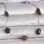 316L Çelik Gümüş Renk Zincir Kahverengi Doğaltaş Model Kadın Bileklik