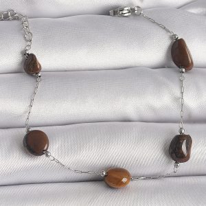 316L Çelik Gümüş Renk Zincir Kahverengi Doğaltaş Model Kadın Bileklik