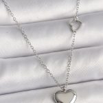 316L Çelik Gümüş Renk Zincir Kalp Detay Kalp Figür Kadın Kolye