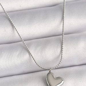 316L Çelik Gümüş Renk Zincir Kalp Figür Kadın Kolye