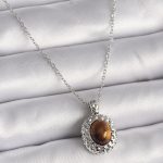 316L Çelik Gümüş Renk Zincir Kehribar Boncuk Model Kadın Kolye