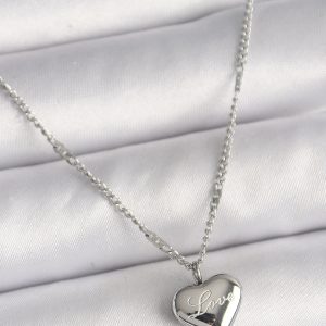 316L Çelik Gümüş Renk Zincir Love İşleme Kalp Figür Kadın Kolye