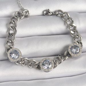 316L Çelik Gümüş Renk Zincir Model Zirkon Taşlı İşleme Detaylı Kadın Bileklik