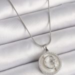 316L Çelik Gümüş Renk Zincir Zirkon Taş Detaylı Beyaz Sedefli Ay Yıldız İşleme Kadın Kolye