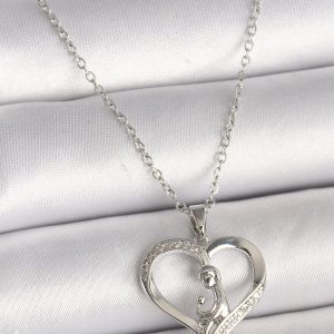 316L Çelik Gümüş Renk Zincir Zirkon Taş Detaylı Kalp Model Kadın Kolye