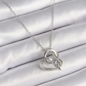 316L Çelik Gümüş Renk Zincir Zirkon Taş Detaylı Kalp Model Sonsuzluk Detay Kadın Kolye