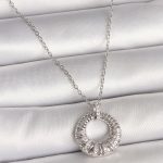316L Çelik Gümüş Renk Zincir Zirkon Taş İşlemeli Daire Model Kadın Kolye