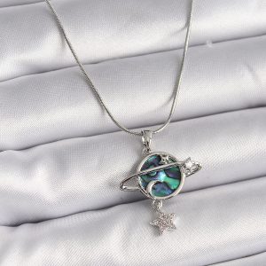 316L Çelik Gümüş Renk Zincir Zirkon Taşlı Gezegen Model Kadın Kolye