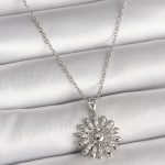 316L Çelik Gümüş Renk Zincir Zirkon Taşlı Güneş Model Kadın Kolye