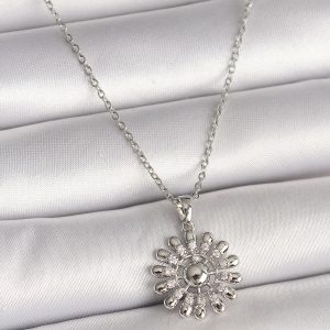 316L Çelik Gümüş Renk Zincir Zirkon Taşlı Güneş Model Kadın Kolye