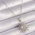 316L Çelik Gümüş Renk Zincir Zirkon Taşlı Güneş Model Sedefli Ay İşleme Detay Kadın Kolye