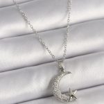 316L Çelik Gümüş Renk Zincir Zirkon Taşlı Hilal Model Yıldız Detay Kadın Kolye