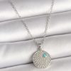 316L Çelik Gümüş Renk Zincir Zirkon Taşlı Mavi Taş Detaylı Madalyon Model Kadın Kolye