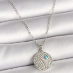 316L Çelik Gümüş Renk Zincir Zirkon Taşlı Mavi Taş Detaylı Madalyon Model Kadın Kolye