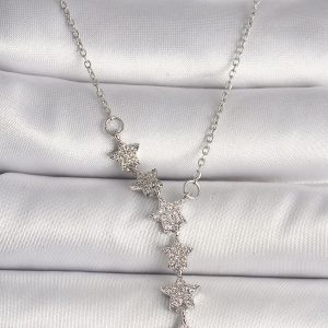 316L Çelik Gümüş Renk Zincir Zirkon Taşlı Yıldız Model Kadın Kolye