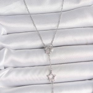 316L Çelik Gümüş Renk Zincir Zirkon Taşlı Yıldız Y Model Kadın Kolye