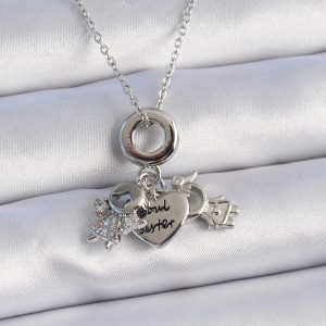 316L Çelik Gümüş Renk Zirkon Taş Detay Çocuk Figür Charm Model Kadın Kolye