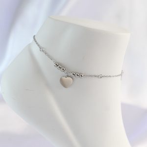 316L Çelik Gümüş Renk Zirkon Taş Detay Kalpli Halhal