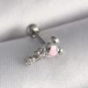 316L Çelik Gümüş Renk Zirkon Taş Detay Pembe Kalp İşleme Tragus Piercing