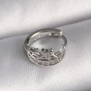 316L Çelik Gümüş Renk Zirkon Taşlı Ay Yıldız Model Tragus Piercing