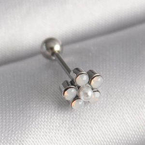 316L Çelik Gümüş Renk Zirkon Taşlı Çiçek Model Tragus Piercing