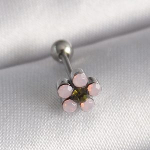 316L Çelik Gümüş Renk Zirkon Taşlı Çiçek Tragus Piercing