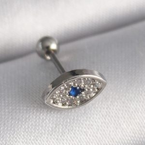 316L Çelik Gümüş Renk Zirkon Taşlı Göz Tragus Piercing