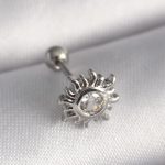 316L Çelik Gümüş Renk Zirkon Taşlı Güneş Tragus Piercing