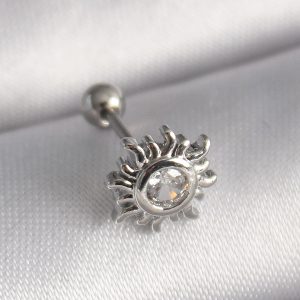 316L Çelik Gümüş Renk Zirkon Taşlı Güneş Tragus Piercing