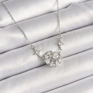 316L Çelik Gümüş Renk Zirkon Taşlı Hilal Kalp Model Kadın Kolye