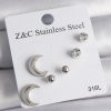 316L Çelik Gümüş Renk Zirkon Taşlı Hilal Model Kadın Küpe Seti