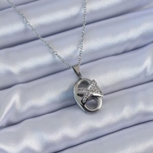 316L Çelik Gümüş Renk Zirkon Taşlı Kadın Kolye