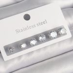 316L Çelik Gümüş Renk Zirkon Taşlı Kadın Küpe Seti